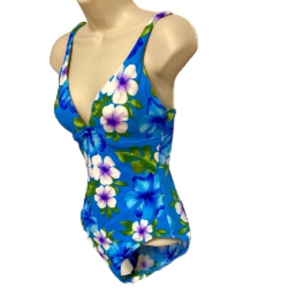 LANDS END Floral Green Tropical Leaves One Piece Swimsuit Womens Size 8 - Picture 2 of 15